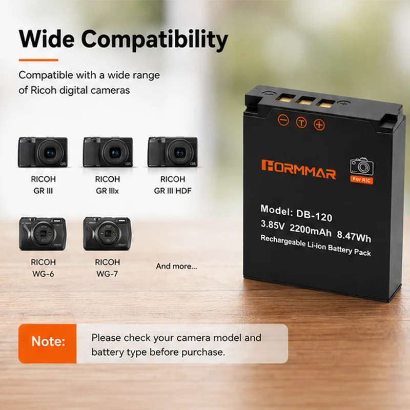 Akumulator 2200mAh DB-120 DB120 do Ricoh GR IV GR4, zamiennik, akumulator litowo-jonowy do aparatu, wysoka pojemność, akcesoria. — zdjęcie produktu 6