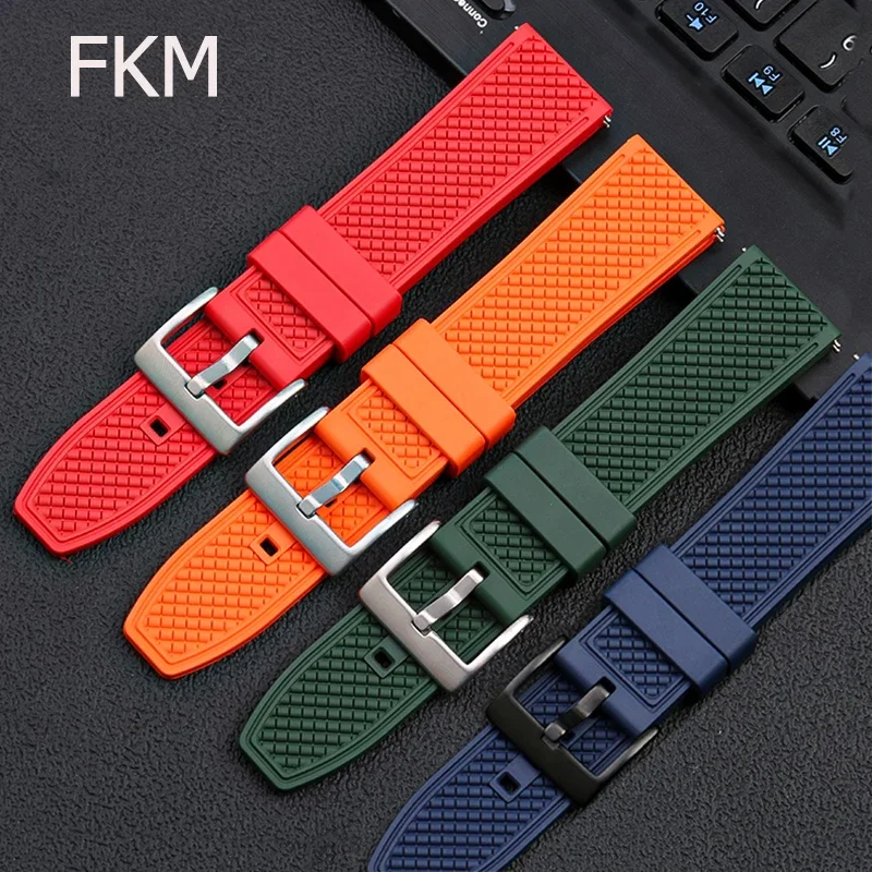 Ремешок из фторокаучука 18 мм, 20 мм, 22 мм, быстросъемный ремешок из FKM, спортивный водонепроницаемый мужской и женский сменный ремешок для часов, аксессуары