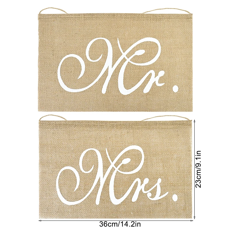 2Pcs/set Mr Mrs Burlap Jute Chair Banner Romantic Hanging Chair Sign Flag Rustic Wedding Party Banquet Decoration Photo Props