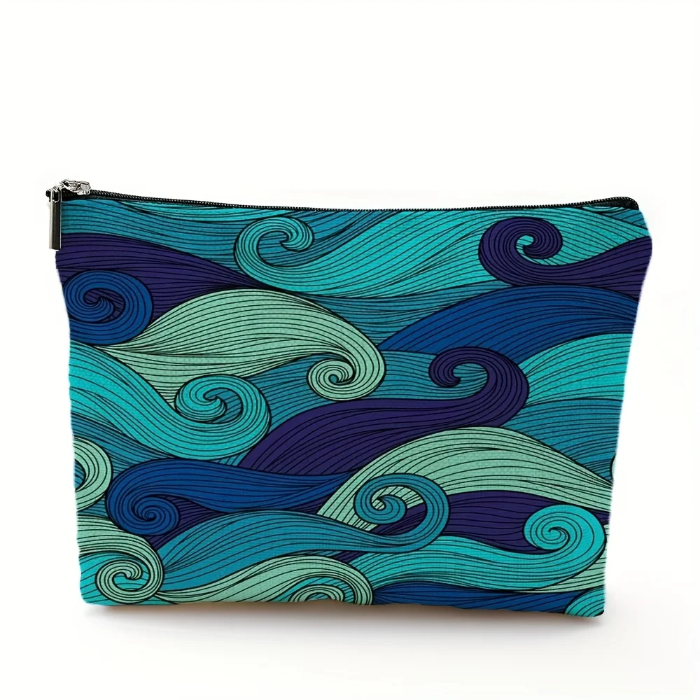 A Fashionable teal green vortex pattern makeup bag- multifunctional zipper pouch, jewelry storage bag, perfect travel zipper sma