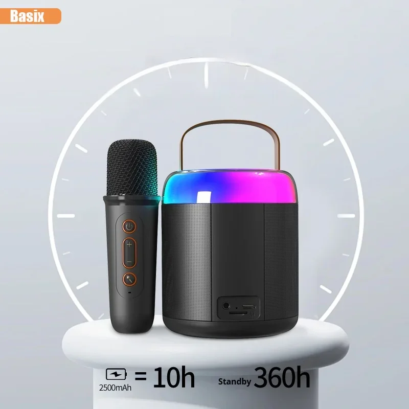 

Базикс-динамик, Bluetooth-динамик, микрофон с объемным звуком на 360 градусов, режим RGB, мини-микрофон, семейный пение, детские подарки