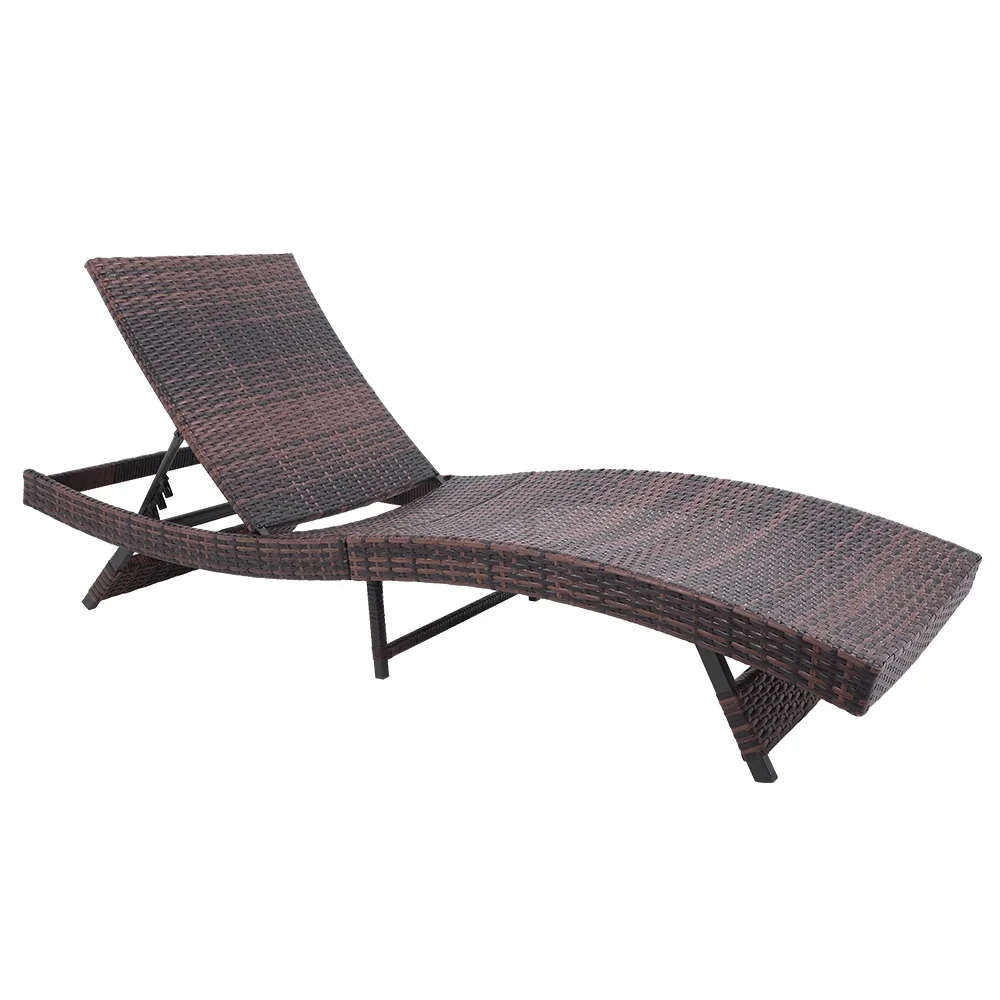 S Style Patio Chaise Lounge Chair  Outdoor Rattan Adjustable Back Brown Outdoor Furniture