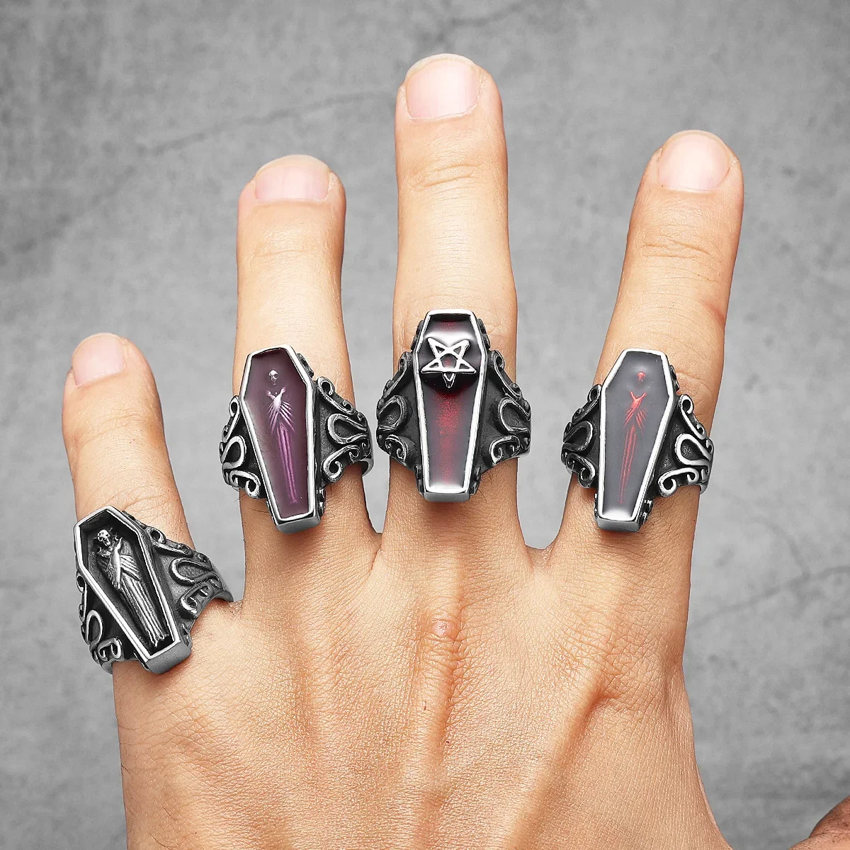 Gothic Mummy Vampire Coffin Men Rings Stainless Steel Retro Punk Rock New In Women Jewelry Fashion Accessories Gift Wholesale