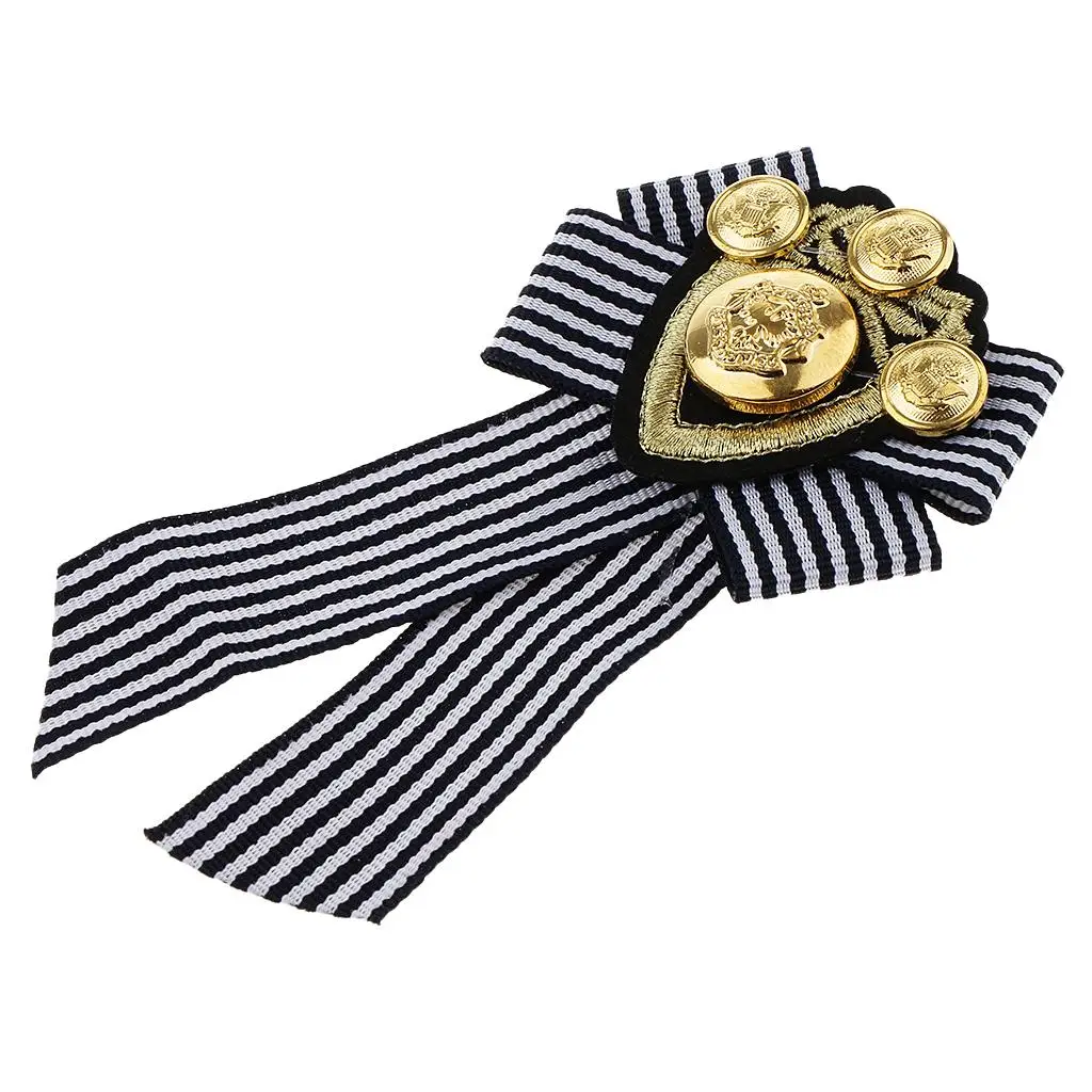 Vintage Pre-tied Bowknot Brooch Fabric Bow Tie Men British Badge Pin , Black Stripe