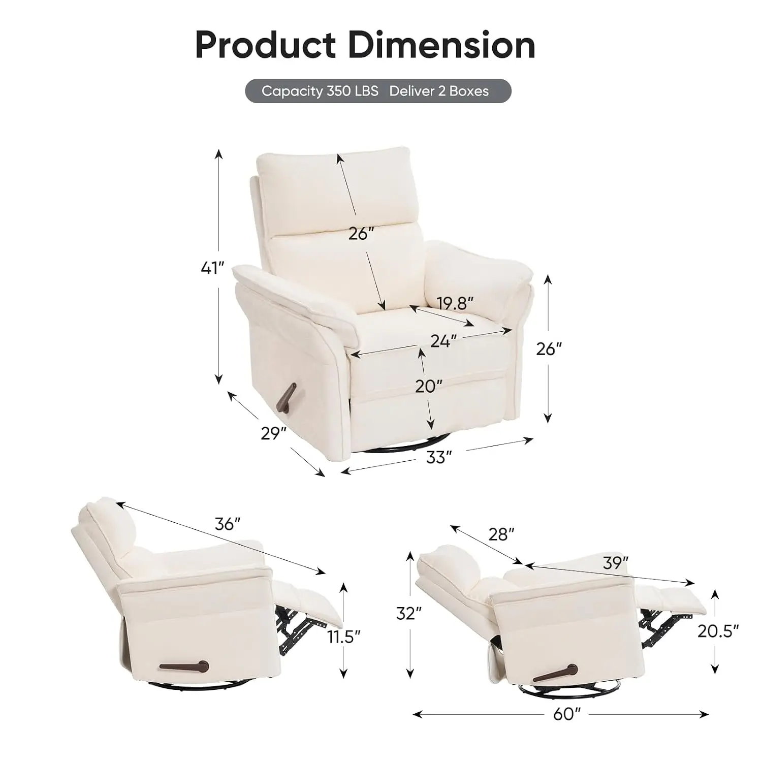 Swivel Rocker Recliner with Adjustable Headrest, Chenille Glider Chair with Overstuffed Armrest & Lumbar Support, Customized