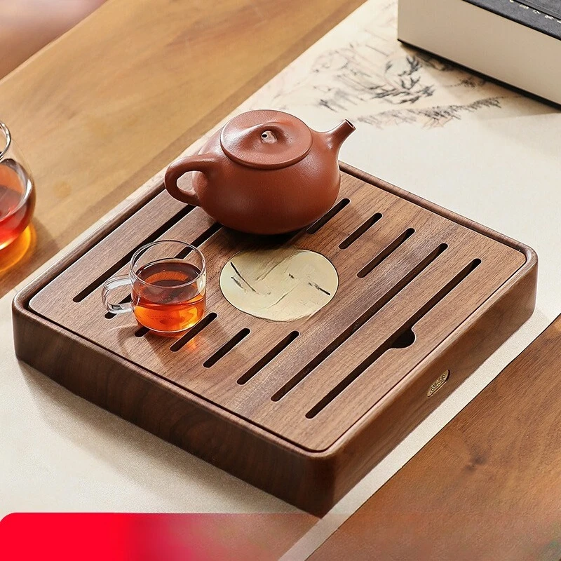 

Walnut tea tray household picnic portable dry brewing table water storage drain kung fu tea set