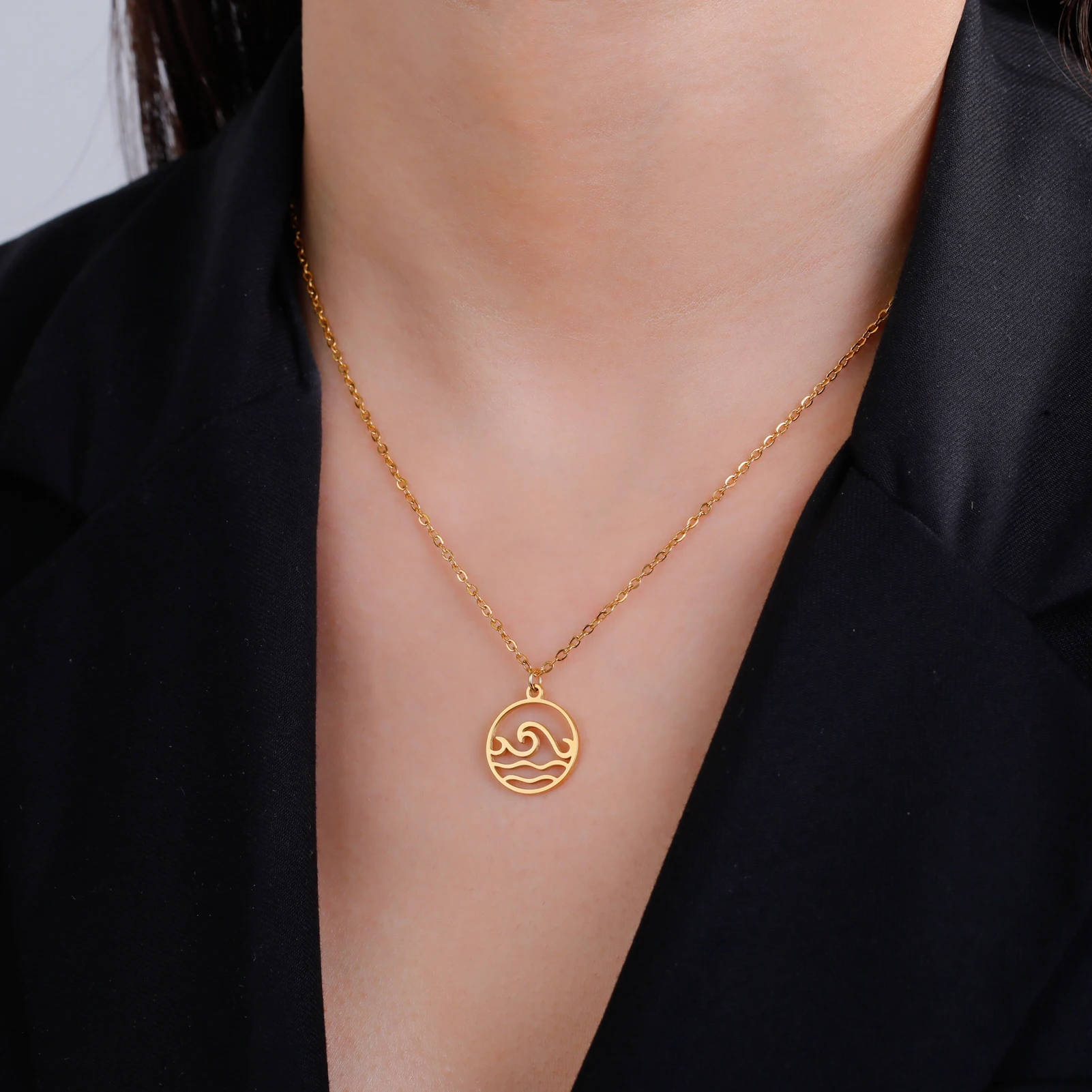 COOLTIME Sea Wave Halskette für Frauen Männer Kind Kind Ozean Surf Kette Halsreif Edelstahl Anhänger Halsketten Schmuck Geschenk – Detail 8