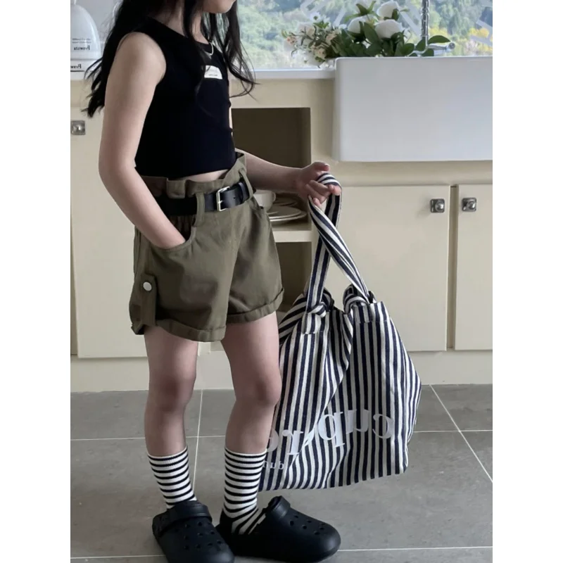 Meisjes Pak Zomer Nieuw Slank Vest + Retro Wijde Pijpen Shorts2set Kinderen Eendelig Dropshipping