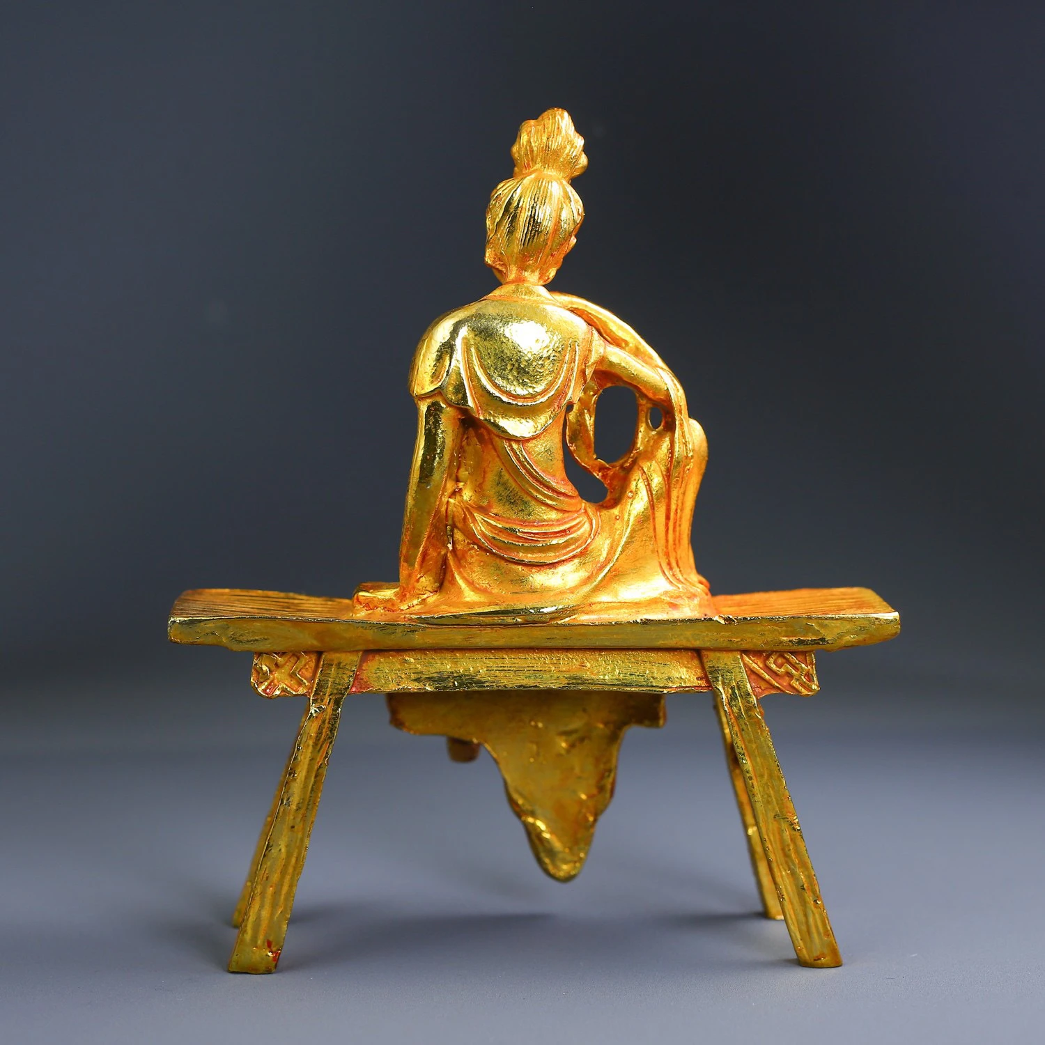 Family brass gilding Figure Sculpture Copper bench Bodhisattva Buddha statue Guanyin figure ornament