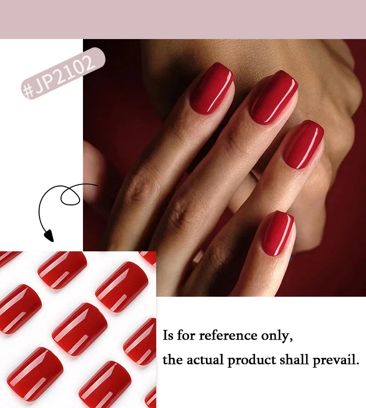 Solid Color Wearable Nail Art Fashion Red Blue Rose Pink Square Shape Finished False Nails Press on Nails with Glue Wholesale