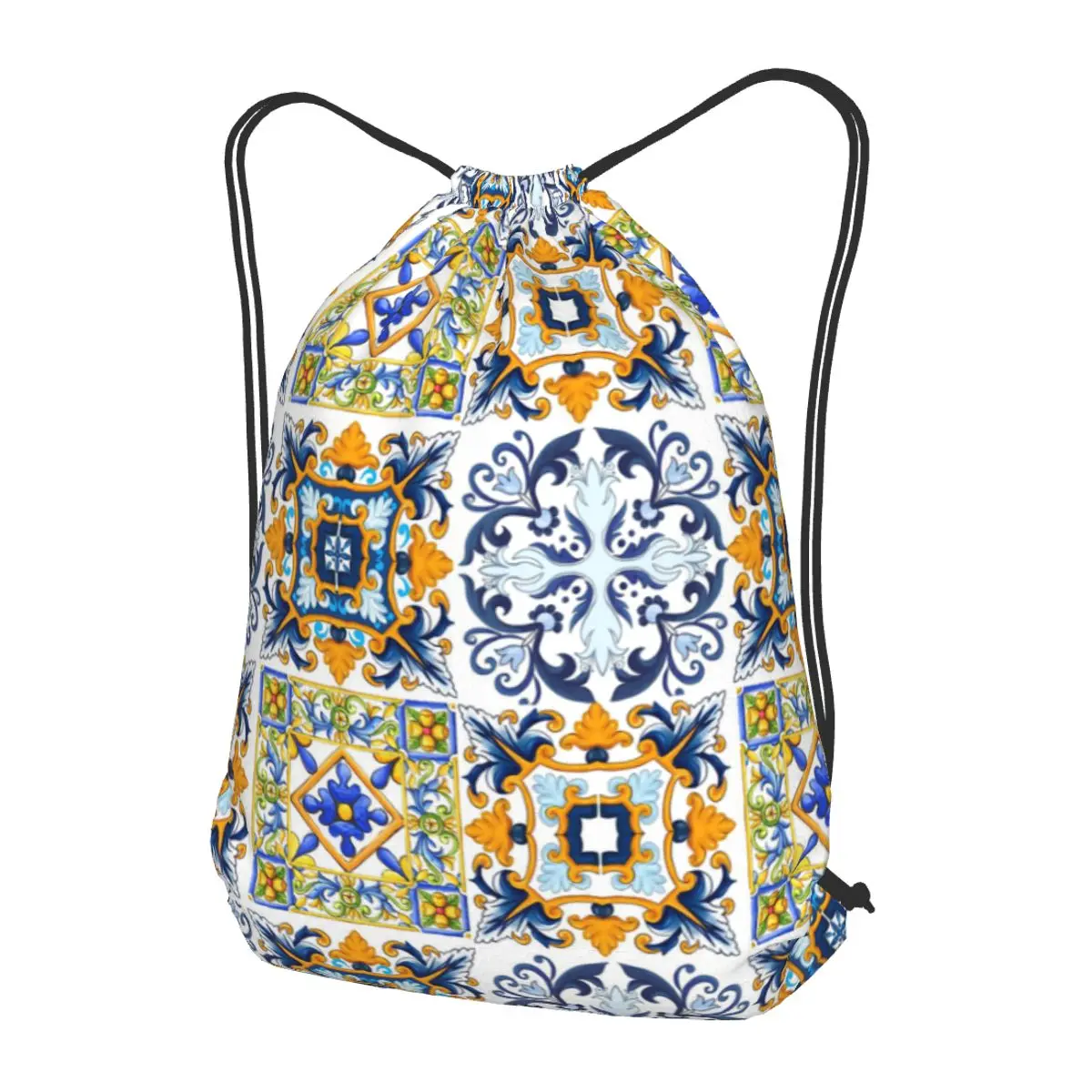 Copy Of Sicilian Tiles,mediterranean,mosaic,ornamental Backpacks Multi-function Drawstring Bags Sports Bag Book Bags for Travel