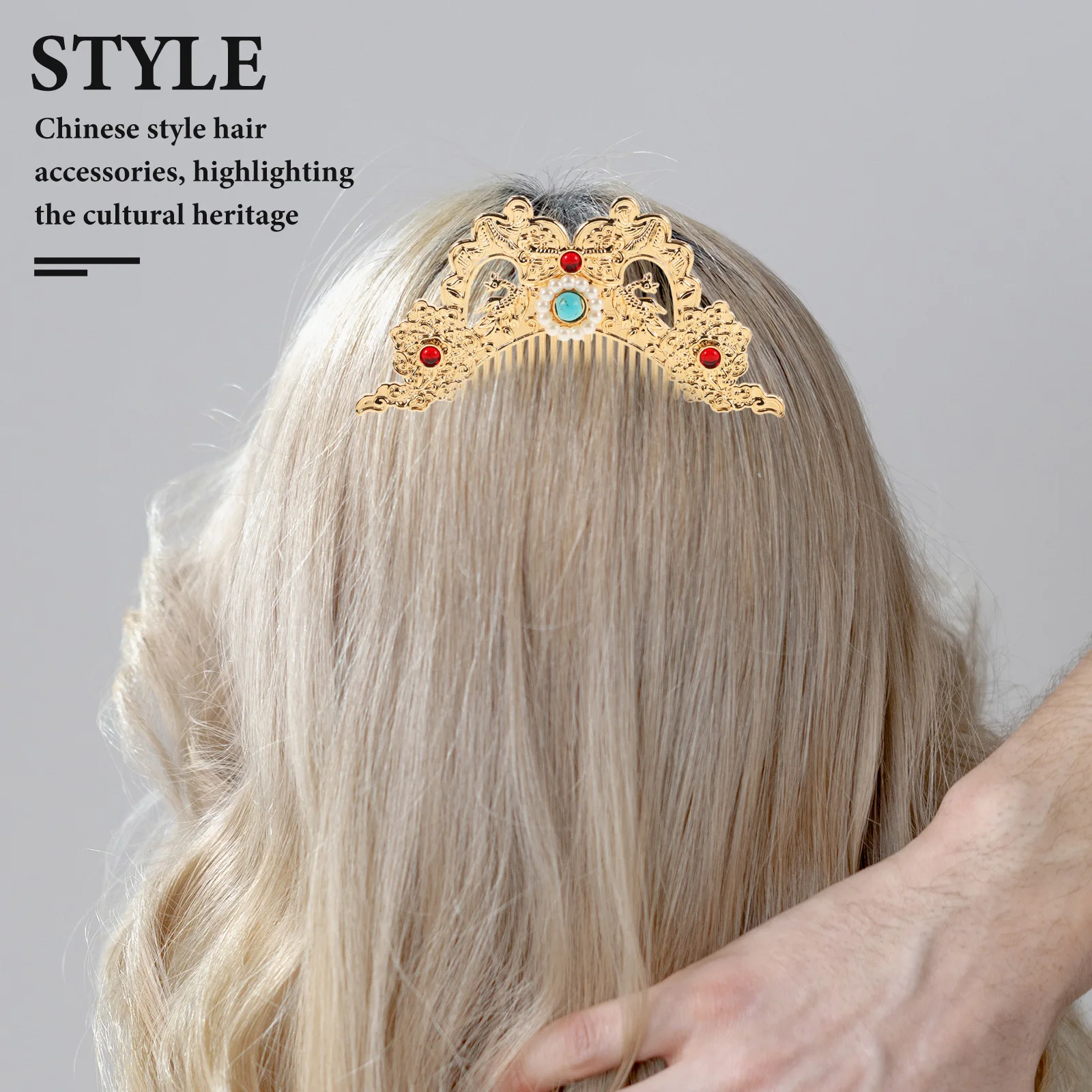 

Hanfu Hair Crown Headgear Traditional Headdress Women Hairstyle Comb Decorative Accessories Fine Hair Side Combs Retro Design
