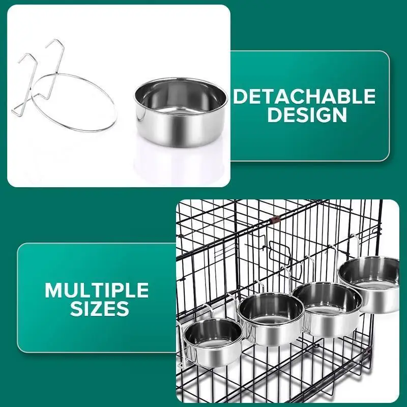 Stainless Steel Hanging Pet Bowl Cage Mount Dog Cat Food Water Feeder With Hook Pet Supplies