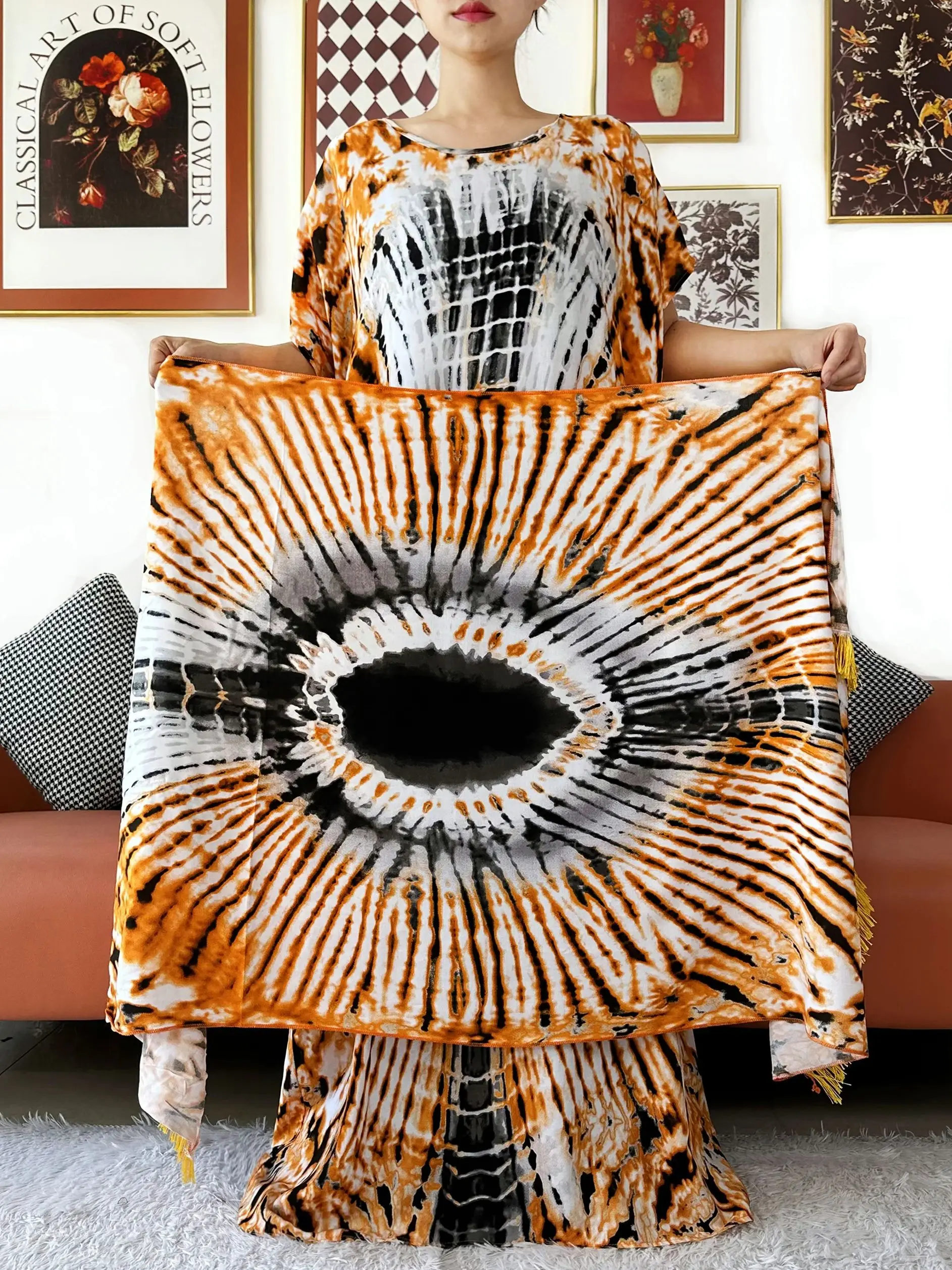 우아한 무슬림 드레스 타이다이 O넥 반팔 코튼 여성 루즈 아바야 보헤미안 맥시 드레스 캐주얼 드레스 아프리카 베스티도스