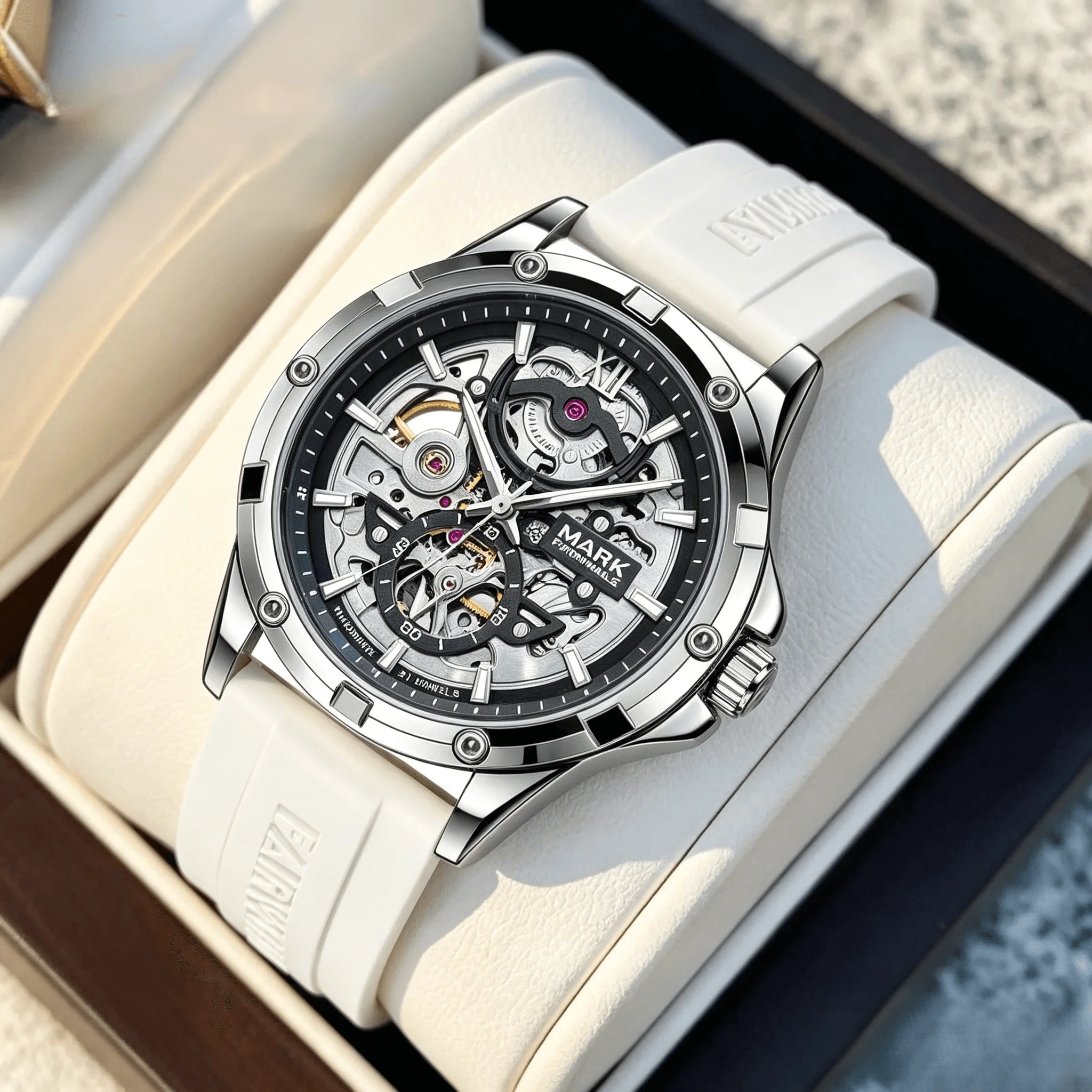 

Mark Fairwhale Fashion Skeleton Dial Automatic Movement Luminous Men's Mechanical Watch With Dynamic Rotor reloj hombre