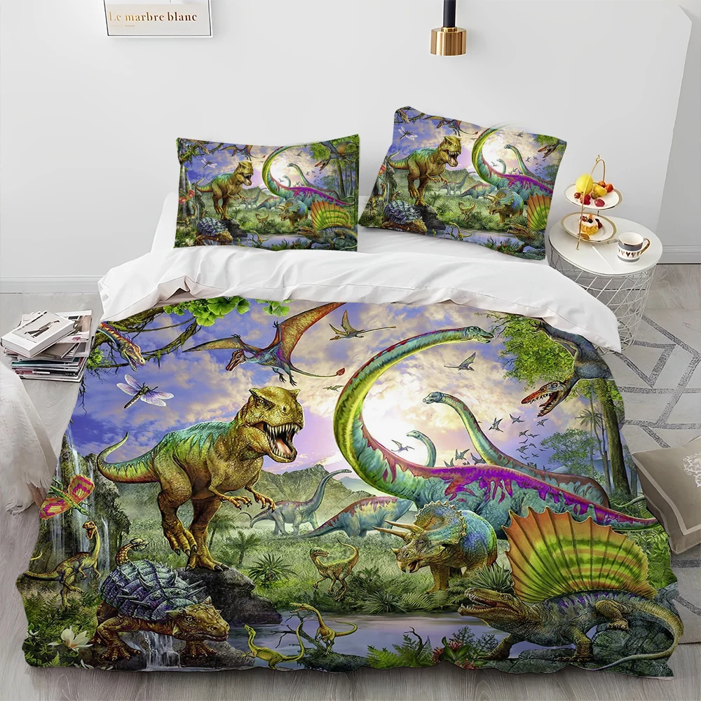 3D Cartoon Dinosaur Illusion Comforter Bedding Set,Duvet Cover Bed Set Quilt Cover Pillowcase,Queen Bedding Set for Child Gift