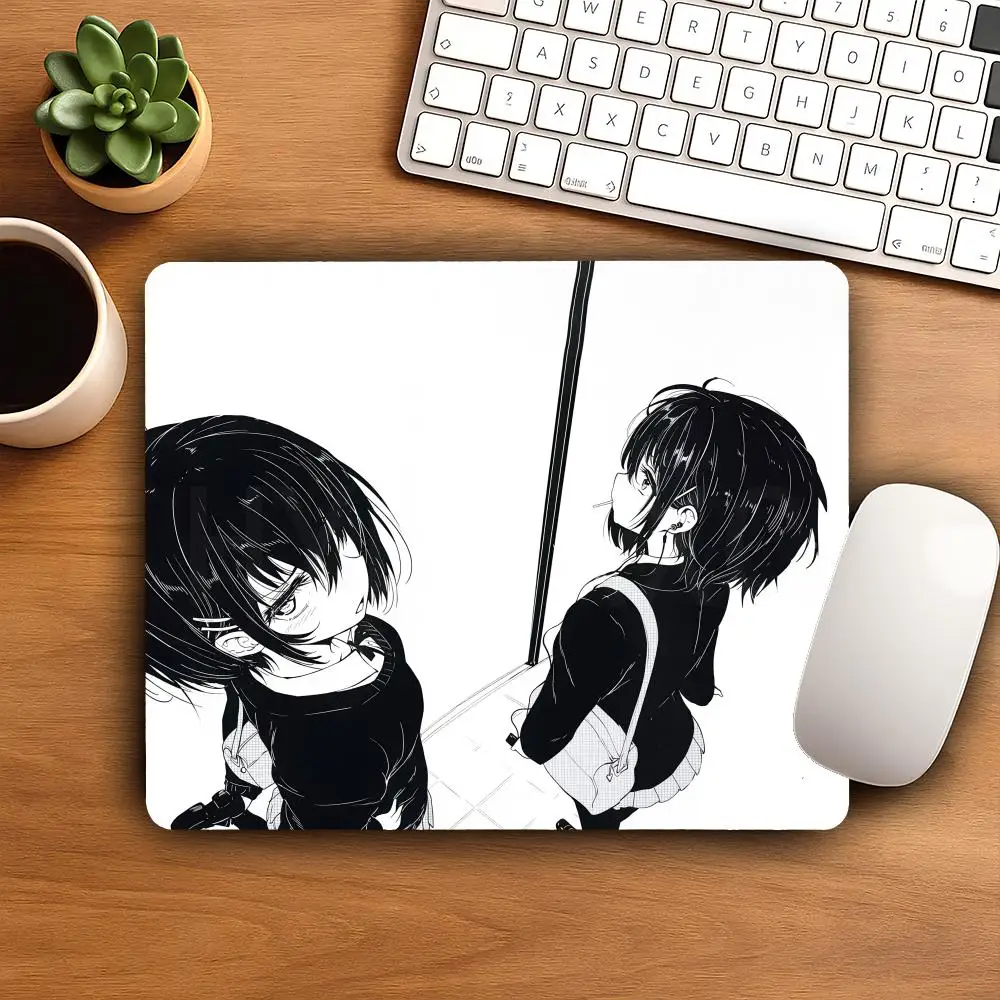HYBXAXC Black White Dual Short Hair Anime Girl Small Mouse Pad Desktop Computer Keyboard Wireless Boy Girl Gift for Play games