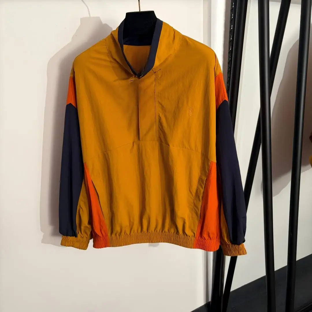 

Women Orange Black Color Block Lapel Long Sleeve Commuter Coat
