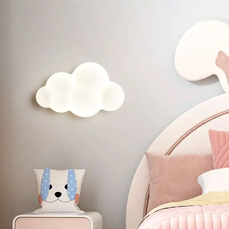 White Cloud Lamps Children\'s Room Bedroom Bedside Wall Light 110V 220V Remote Control Dimming Optional Nursery Room Night Lights