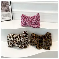 Fashion Large Capacity Shoulder Bags Leopard Print Plush Totes Bags Puffy Underarm Bags for Women Girls