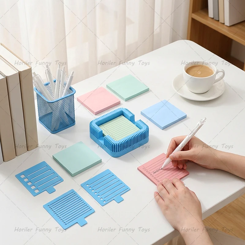 Sticky Note Organizer Sticky Note Holder Set Note Box Dispenser Sticky Pads Base with Three Templates Line Drawing Template