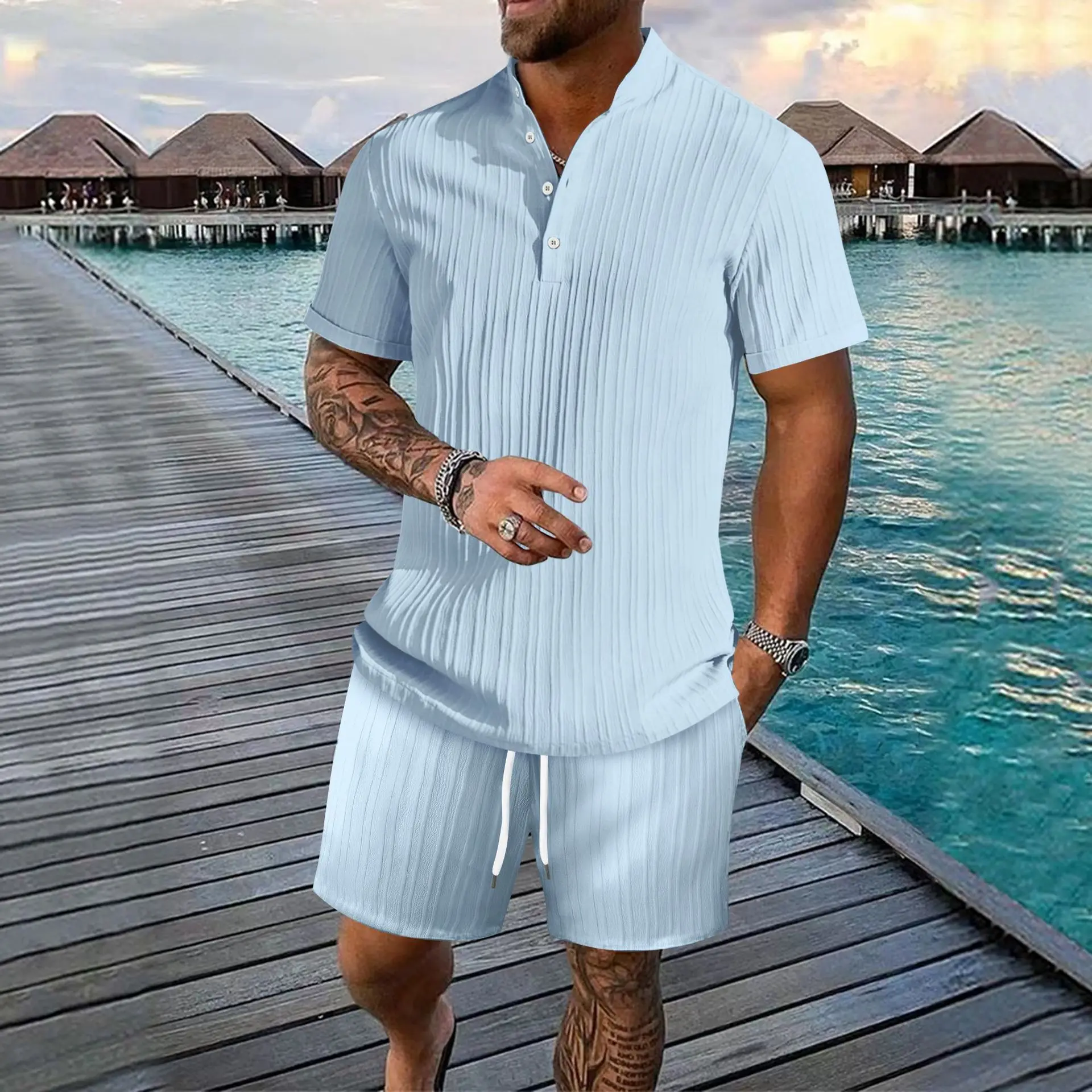 2024 New Summer Fashion casual Hawaii beach short sleeve suit Men\'s sports short sleeve POLO Shirt loose T-shirt