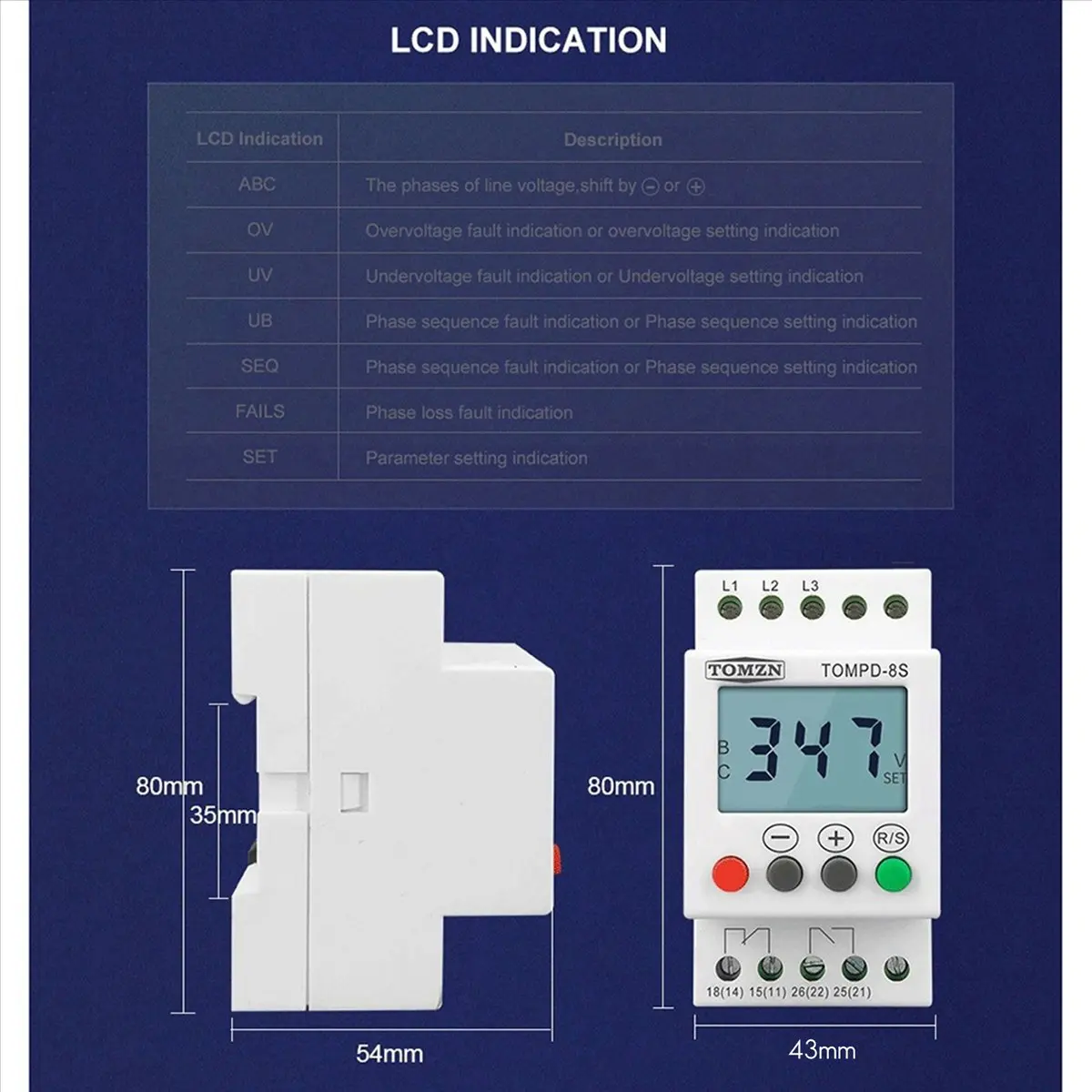 A45I 3 Phase Din Rail Adjustable Under over Voltage Protector Voltage Monitoring Sequence Protection Relay