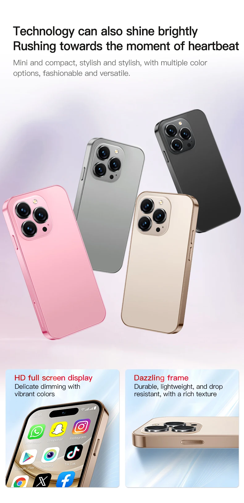 ONEMYTH M17 Pro Mini Smartphone Quad Core 2000mAh LTE 4G Dual SIM Type-C Android 12.0 Mobile CellPhone Face Unlock