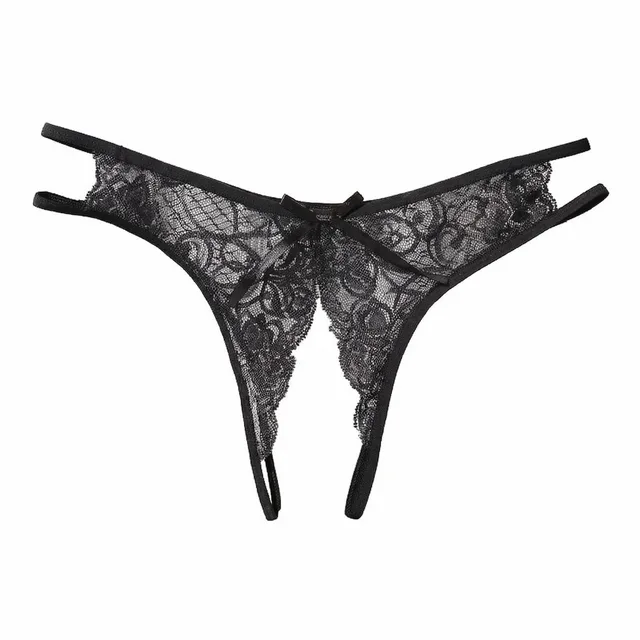 Tanga transparente de encaje con abertura