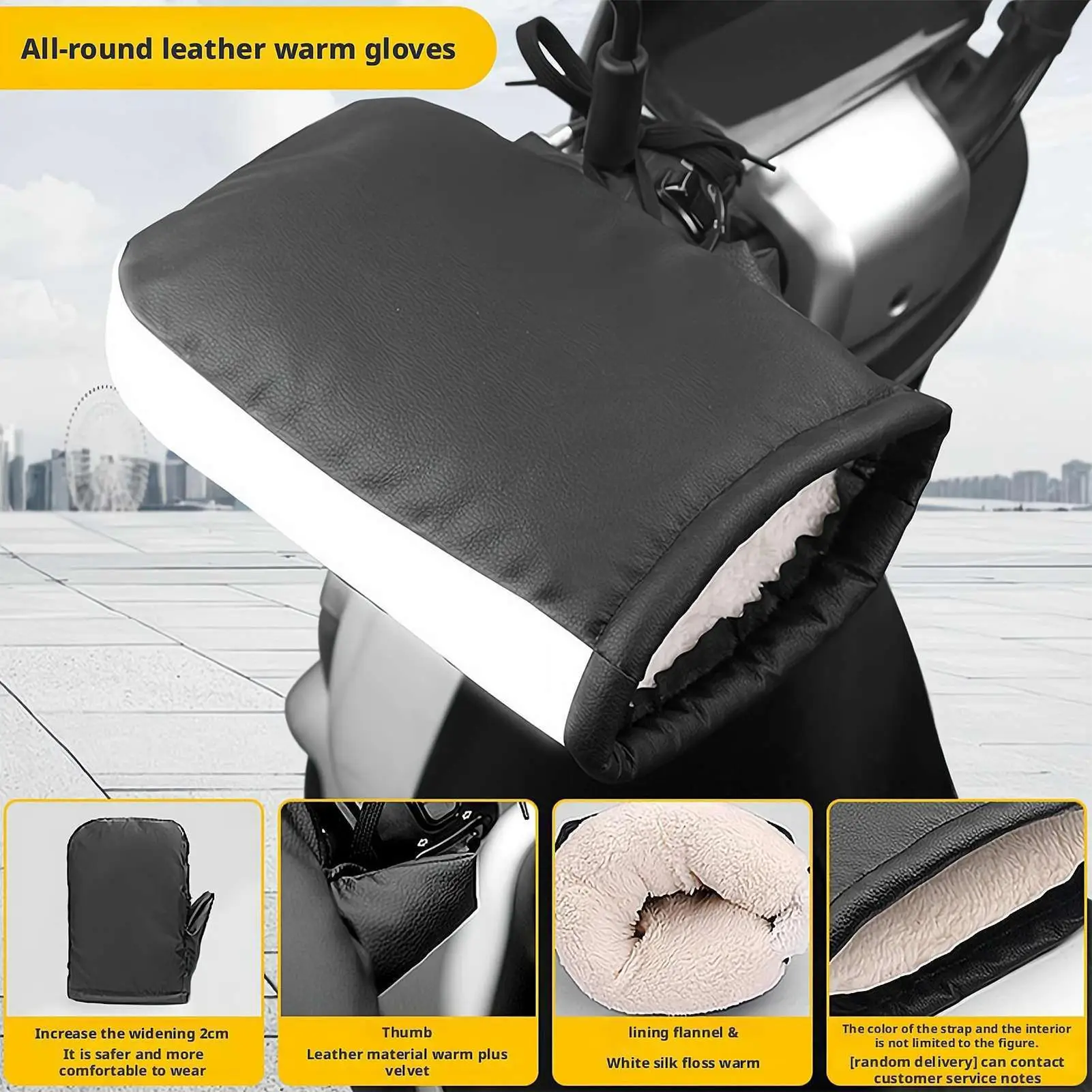 

Motorcycle Handlebar Muffs Windproof PU Leather Hand Warmers Electric Vehicle Handlebar Cover Winter Gloves For Men Women Winter
