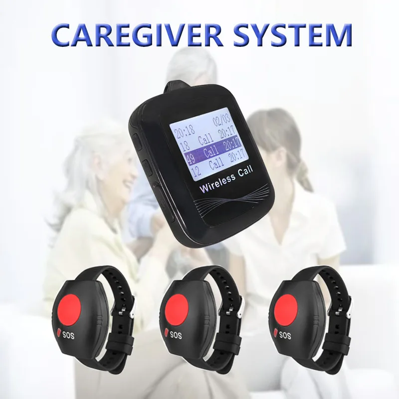 QWICALL Fast Ship Caregiver Calling System 1 Waterproof Belt Watch Receiver 3 Wrist Watch Shape Call Buttons for Hospital, Bar