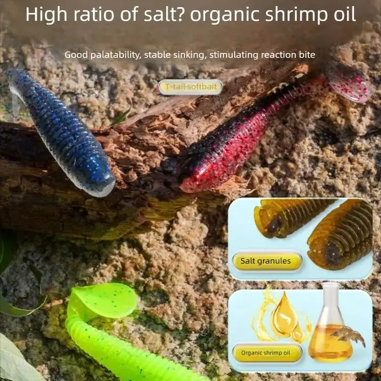 

TRY&V Spiral T-Tail Swimbait Soft Lure Saltwater Bass Pike Walleye Drop Shot Slow Sinking 5cm 6.3cm 7.3cm 8Colors Soft Lure
