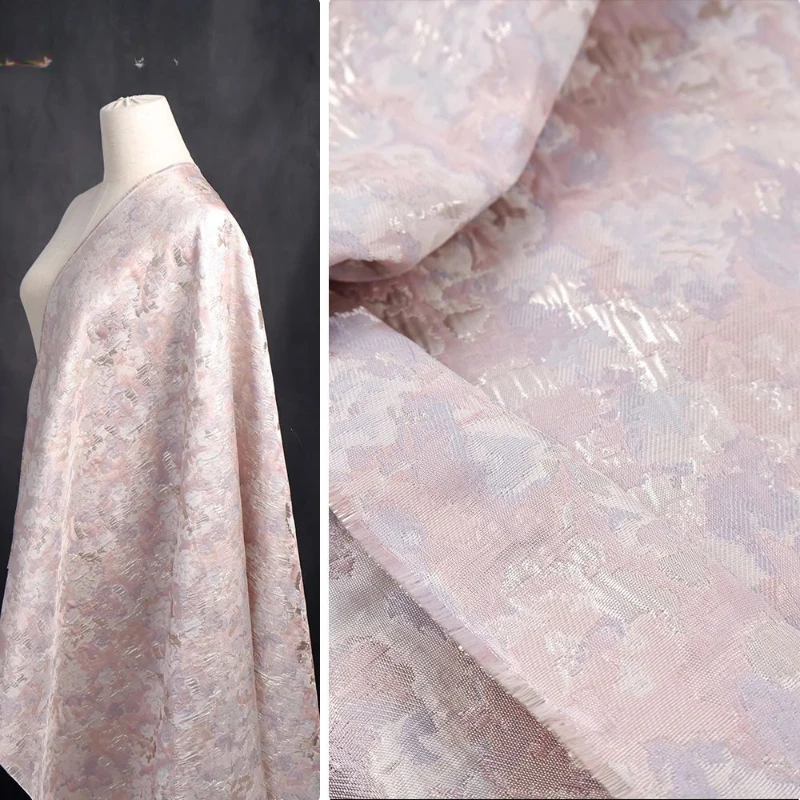 New Chinese Style Spring and Summer Light Pink Purple Relief Jacquard Ancient Style Hanfu Jacket and Formal Dress Fabric