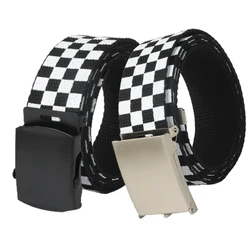 3.8cm Fashion Canvas Men's Belt Alloy Automatic Buckle Black and White Plaid Nylon Belt Youth Trend Waistband