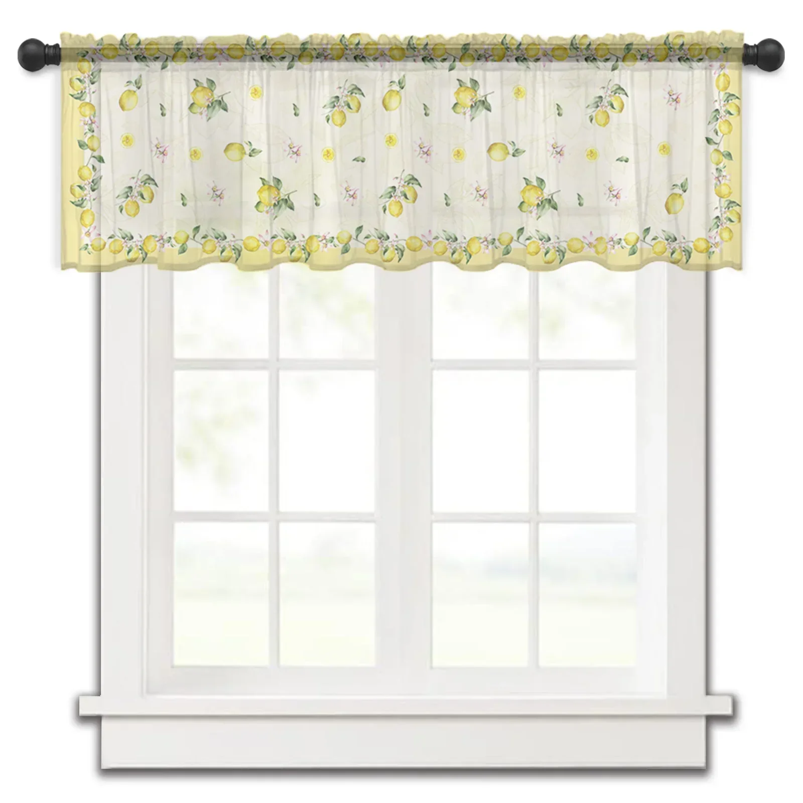 Idyllic Summer Fruit Lemon Kitchen Small Voile Window Curtain Valance Tulle Sheer Short Curtain Cabinet Door Bedroom Home Decor