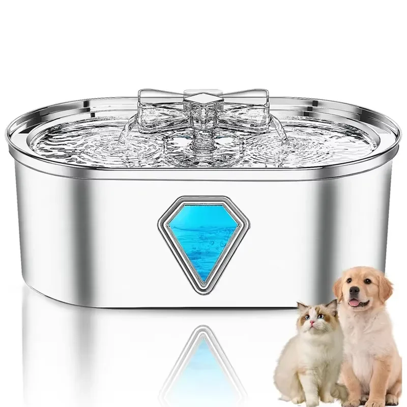 Automatic Pet Water Fountain Stainless Steel Silent Filter Dog Cat Drinking Bowl Portable Smart Feeder Dispenser for Puppy