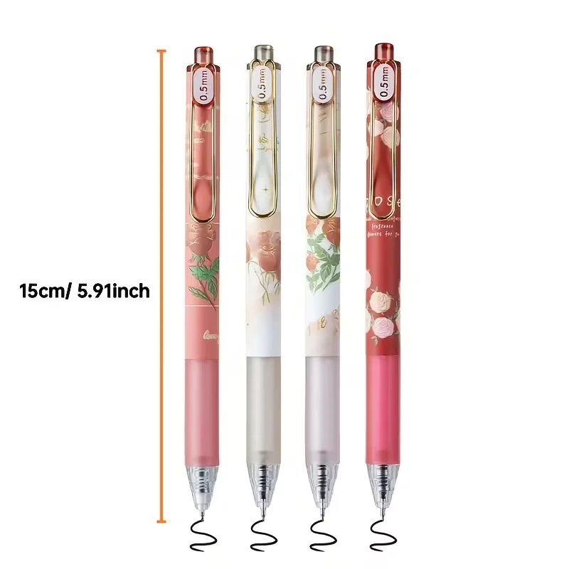 4 Stück einziehbare Vintage-Rosen-Kugelschreiber mit mittlerer Spitze, schwarze Tinte, ein Must-Have-Briefpapier, geeignet für den täglichen Gebrauch im Schulbüro – Detail 5