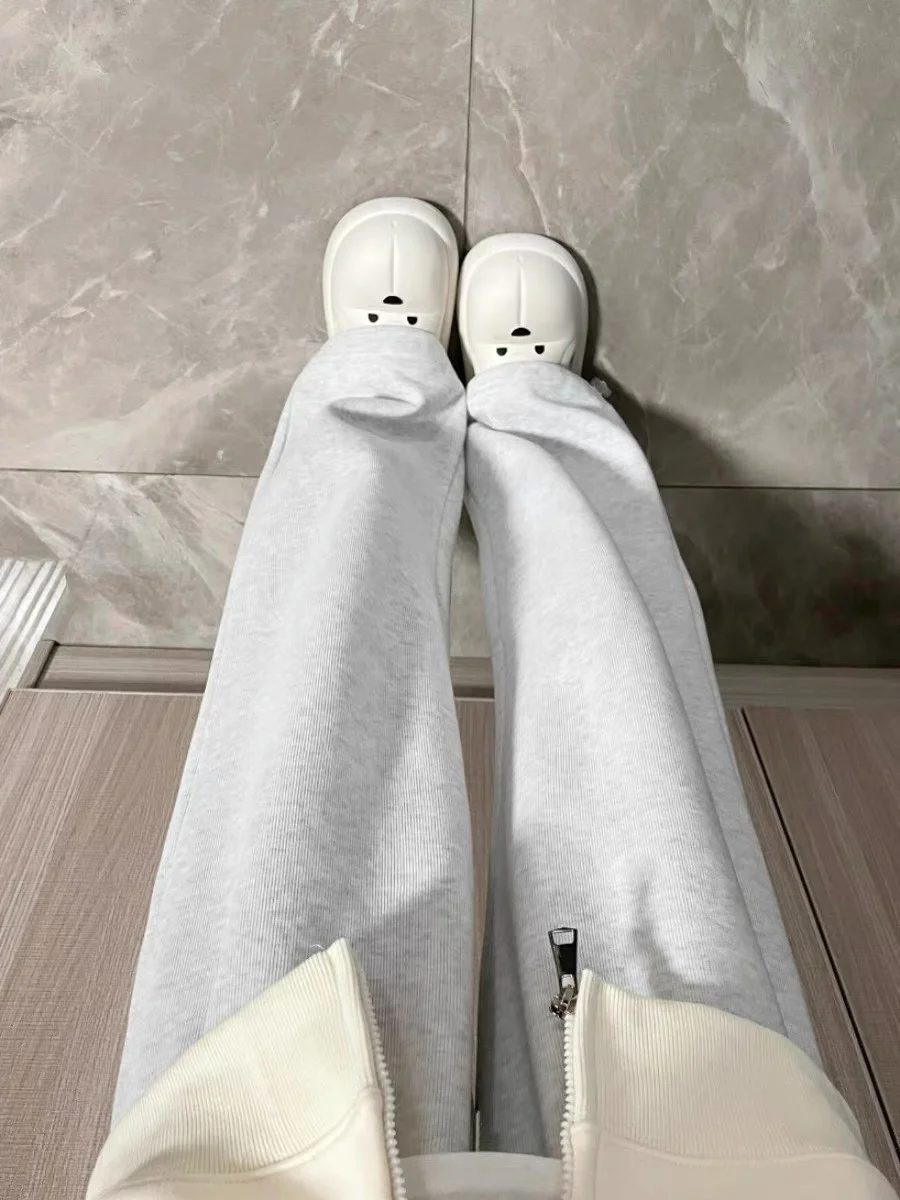 グレーハイウエストドレープルーズカジュアルワイドレッグパンツ女性のスポーツパンツ春秋の新スタイル痩身ストレートレッグ