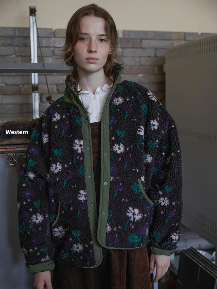 Nok Xiaola Authentic  Brand VOCA Double-Sided Wear Lamb Fur Jacket Casual Loose Fit Polyester Fiber Long Sleeve Coat