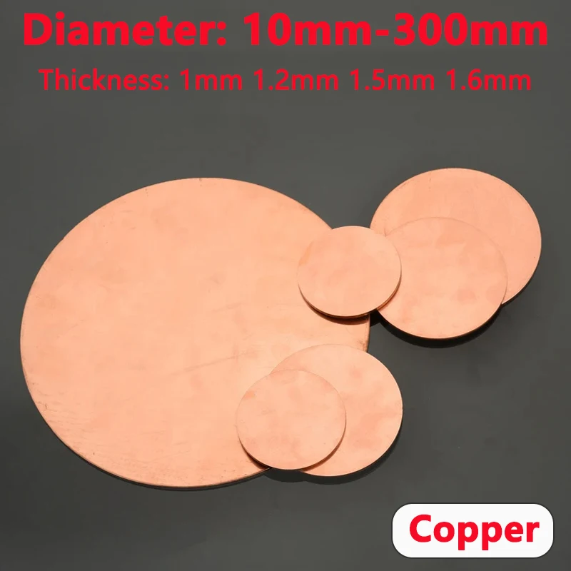 T2 Copper Disc Diameter 10 15 20 25 30 35 40 45 50-300mm Solid Pure Copper Round Plate Circular Sheet Thickness 1/1.2/1.5/1.6mm