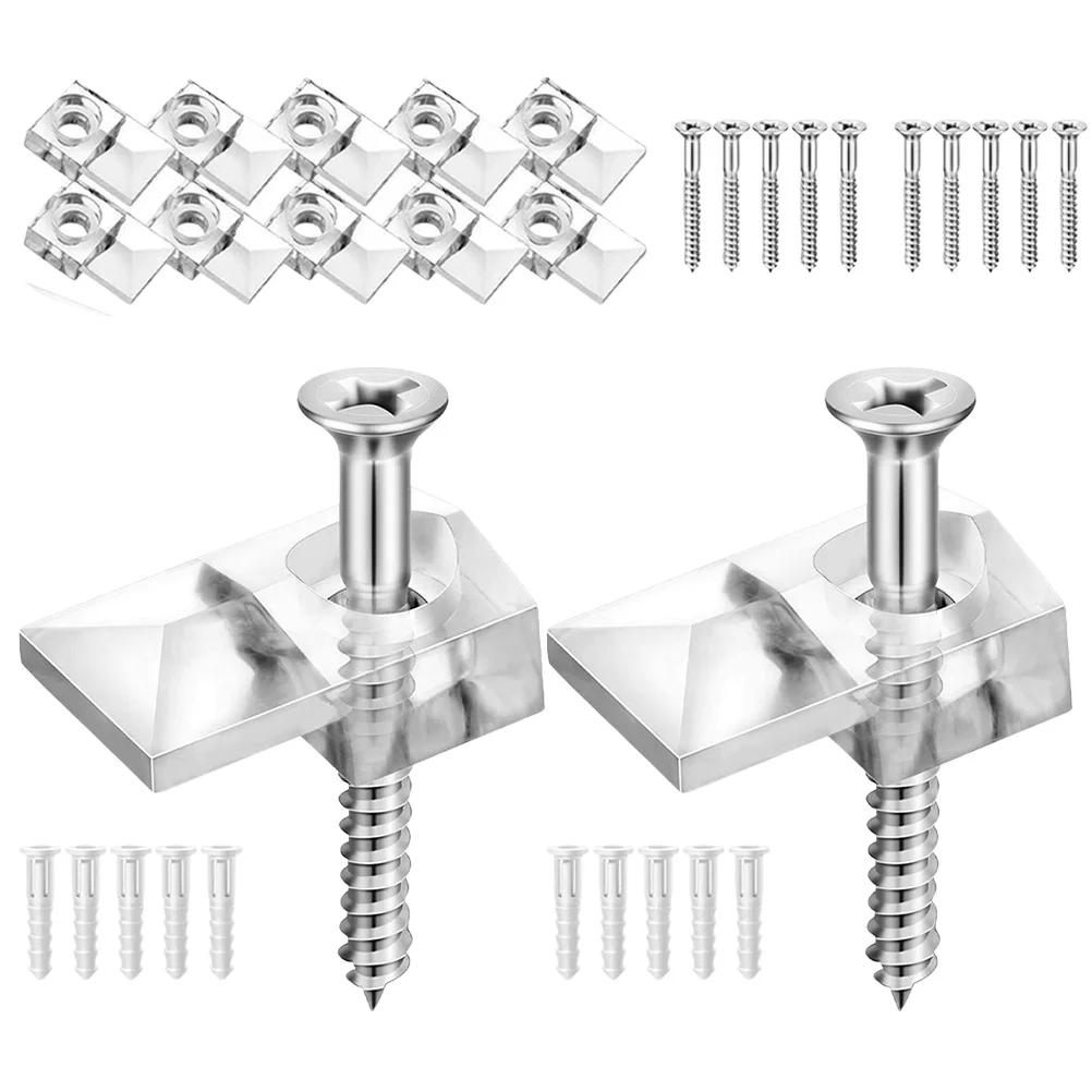 

20pcs Mirror Mounting Clips Glass Panel Retaining Hardware For Mirror Glass Shelf Support Transparent Plastic Iron Clamps