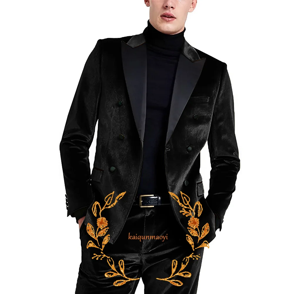 

Velvet Men's Suit 2 Piece Double Breasted Blazer Formal Party Dress Wedding Groom Tuxedo Jacket Pants