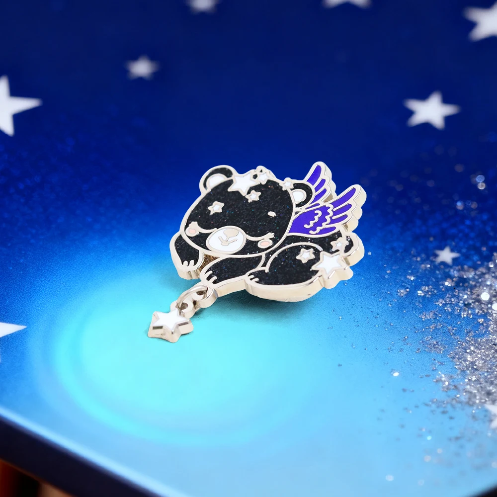 Adorable Star Angel Bear Enamel Brooch Blue-Winged Sleeping Bear Alloy Pin Badge Backpack Hat Accessory Fun Animal Gift view 3
