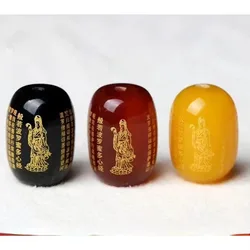 Natural Red Black Yellow Agate Lettering Gilding Guanyin Heart Sutra Spacer Beads Barrel Loose Buddhist