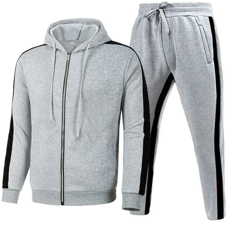 Fashion Men Tracksuit Hooded Sweatshirts+Sport Pants High Quality Gym Outfits Casual Jogging Zipper Hoodie Set