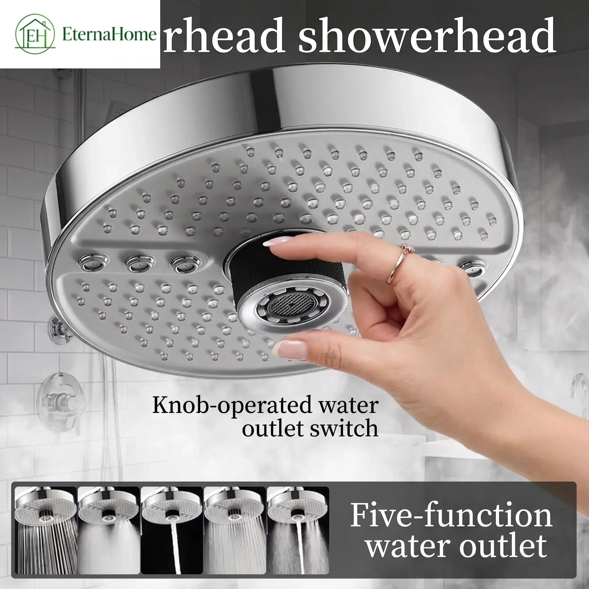 Adjustable Rainfall Shower Head 5 Modes Big Panel High-pressure Large Flow Top Spray 175mm Ceiling Mounted Supercharge Shower