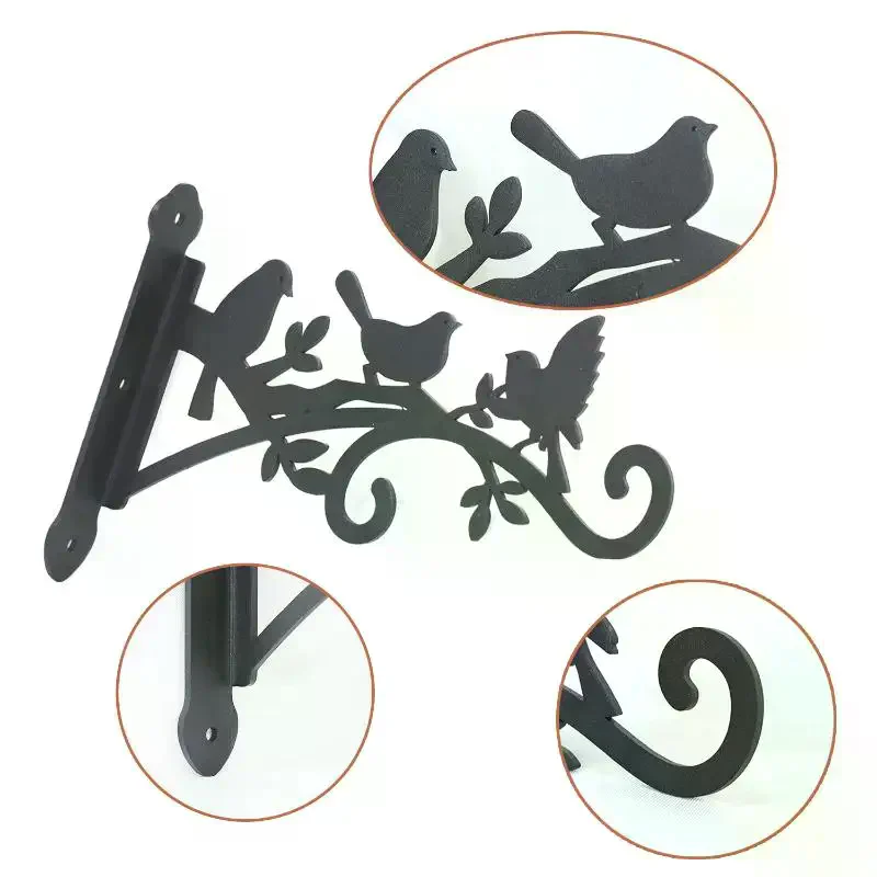 1/2pcsMetal Wall-Mounted Plant Hanger With Bird & Leaf Design - Heavy-Duty, Easy-to-Install Hook For Outdoor Flower Baskets