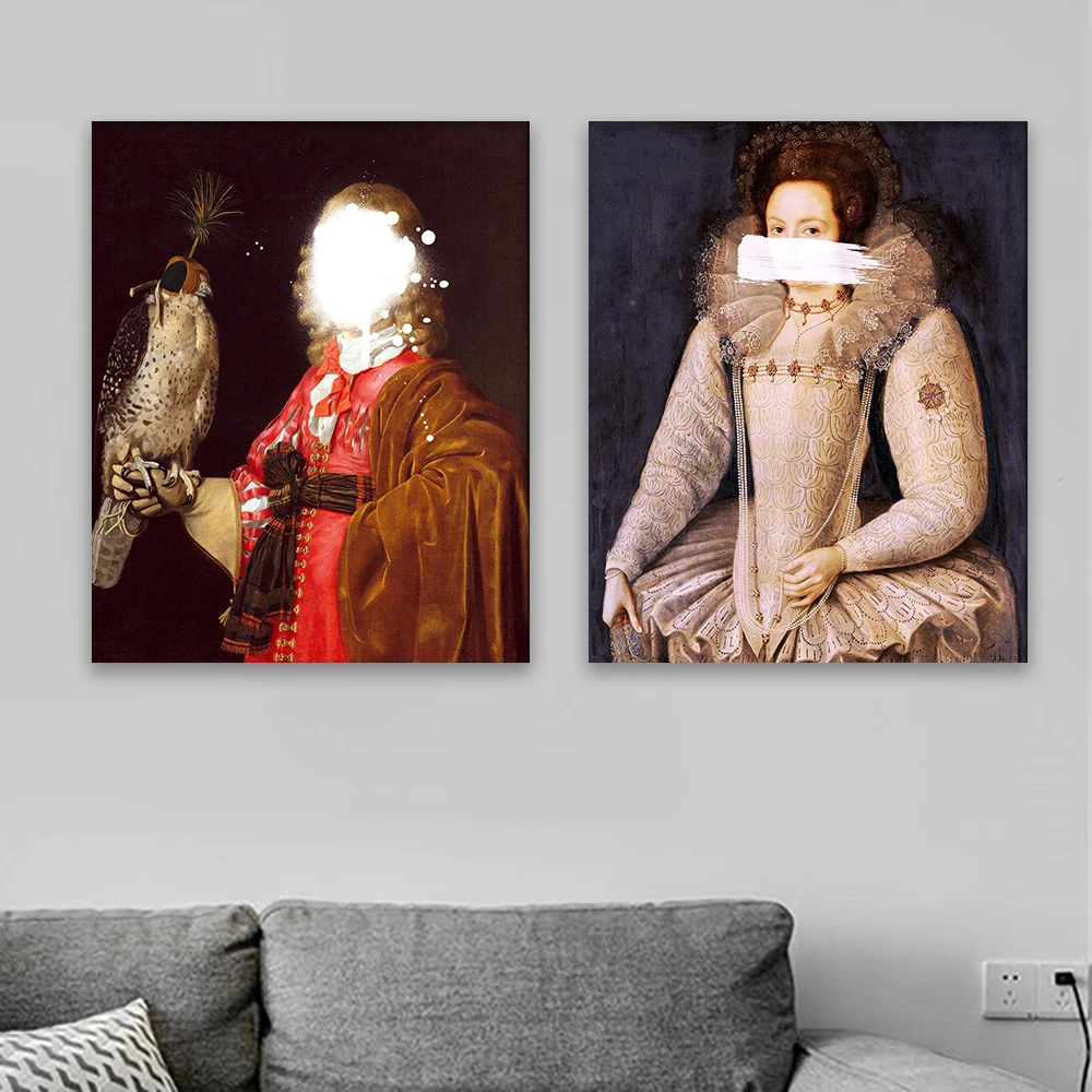 Quirky Art Altered Portrait Prints Vintage Portrait Canvas Painting Print Wall Art Altered Vintage Portrait Canvas Painting Art