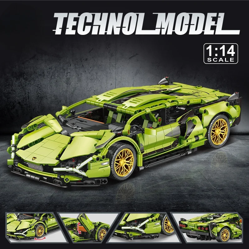 MOC Technical Racing Power Sport Car Model Building Blocks  Green Speed Supercar Brick Toy Birthday Christmas Halloween Gifts