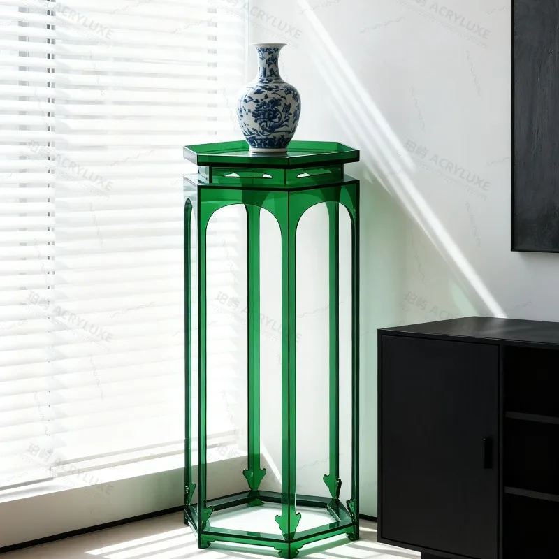 

New Chinese display rack retro acrylic flower living room storage light luxury high-end flower pot holder can be custo